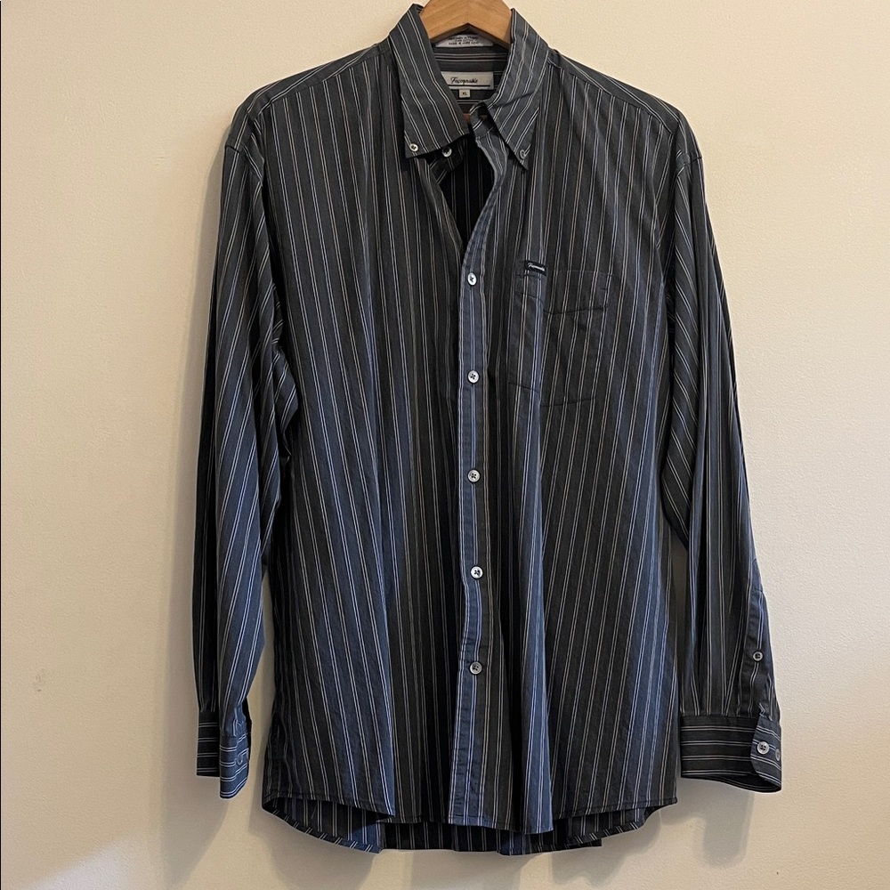 Faconnable Dark Grey Men’s Striped Button-Down Shirt 100% cotton